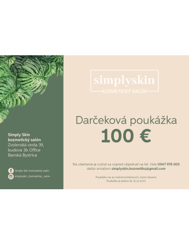 Darčeková poukážka do kozmetického salónu Simplyskin v hodnote 100 €