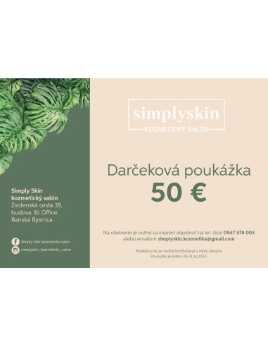 Darčeková poukážka do kozmetického salónu Simplyskin v hodnote 50 €